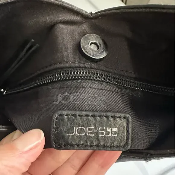 Joe’s Jeans Skyler Moto Black Leather Crossbody Bag Asymmetrical Zips